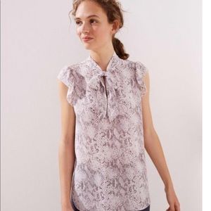 LOFT Snake Skin Flutter Tie Neck Top NWT